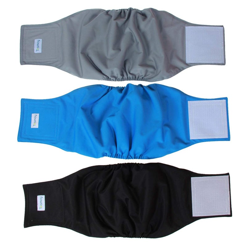Teamoy Reusable Wrap Diapers for Male Dogs, Washable Puppy Belly Band Pack of 3 (L2, 20"-24" Waist, Black+ Gray+ Lake Blue) - Image 1
